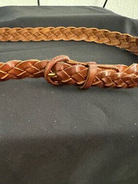 Polo brown braided leather belt; Size 36